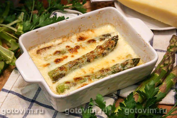 Гратен зі спаржі в соусі бешамель. Фотографія рецепта